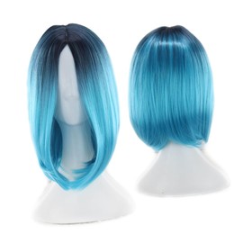 BIUDECO Womens Gradient Blue Bob Wig Short Straight Synthetic Hair Wig for Cosplay Parties and Daily Wear High Temperature Resistant Natural Looking Design Comfortable Reusable
