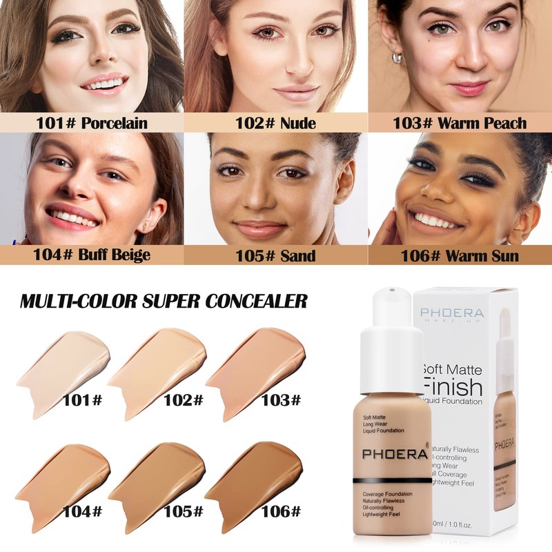 Phoera Foundation, Full Coverage Foundation, Concealer Liquid Foundation, Full Coverage