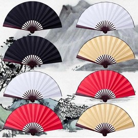 13 Inch Silk Cloth Blank Folding Fan Chinese Wooden Bamboo Antiquity Folding Fan For Calligraphy Painting Home Decor - Color: 13 inch0