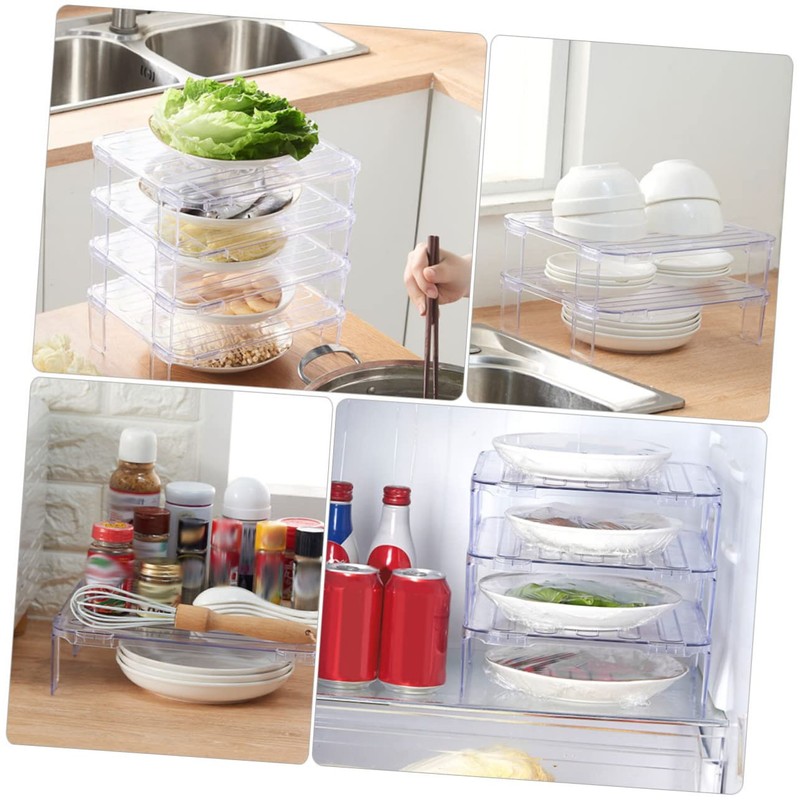 SHOWERORO 2pcs stacking shelf freezer rack Kitchen Storage Rack foldable