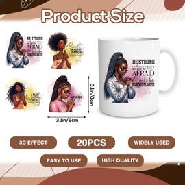 Shejdgart UV DTF Cup Wraps - 20 Sheets Praying Black Women UVDTF Wraps for 16 OZ Glass, Motivational Quotes UV DTF Transfer Stickers, African American Women Rub on Transfer Decals for Water Bottle Mug