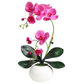 Forlaoers 17" Realistic Small Purple Orchid Faux Flowers Artificial Flower Arrangements with Vase Orchids Fake Plant Decor for Kitchen Table Centerpieces Home Dining Room Desk Decorations Indoor