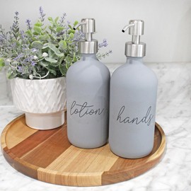 Cornucopia Brands 16oz Gray Pump Bottles (2-Pack); Gray Coated Glass Soap Dispenser Pump Bottles for Lotion, Hand Care & Liquid Soap