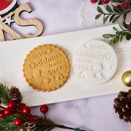 Christmas Cookie Stamp Merry Christmas Santa Cookie Mold with Cutter 3D Cookie Cutter for Fondant Embosser DIY Biscuit Baking Tools Gift for Bakers
