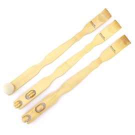 BambooMN 3 Piece Traditional Back Scratcher and Body Relaxation Massager Set for Itching Relief, 100% Natural Bamboo, Strong and Sturdy
