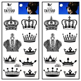 Tattoos 2 Sheets King Queen Imperial Crown Temporary Tattoo Body Fake Sticker Hand Arm Neck Wrist Art Sticker Party Fashion Fantasy Tattoos for Men Women