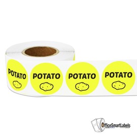 300 Labels - Potato Stickers for Delis, Restaurants, Supermarkets or Food Labeling (1 inch, Yellow - 1 Roll)