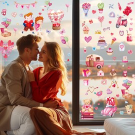 9 Sheets Valentines Day Window Clings, Valentines Day Window Decorations Stickers for Kids, Double-Sided Pink Heart Cute Window Decals for Home School Party Decor