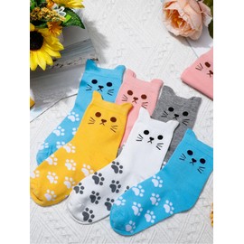 Eurzom 10 Pairs Socks Elastic Ankle Length Cotton Socks Aesthetic Socks Cute Socks Lightweight Low Cut Socks for Women(Cute Cat)