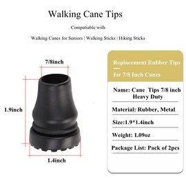 Rubber Cane Tips 7/8 Inch Heavy Duty Walking Cane Tips Non-Slip Sturdy Replacement Cane Tip for Seniors Walking Stick/Hiking Stick, Safety Canes & Crutches Feet Accessories Black
