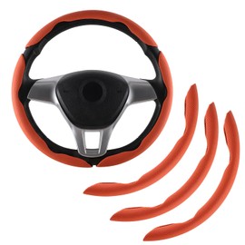 Amiss Car Nappa Leather Steering Wheel Cover, Car Interior Accessories, 3PCS Segmented Steering Wheel Protector, Universal 99% Car Wheel Cover Protector (Orange)