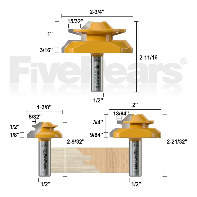 FIVEPEARS 45 Degree Lock Miter Router Bit, 1/2 Inch Shank,