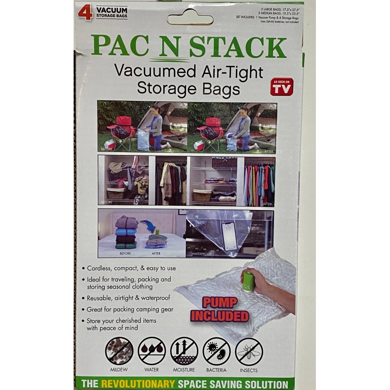 PAC N STACK - Handheld Vacuum Sealing Storage 4 Bags