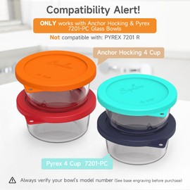 Sophico 4 Cup Round Silicone Storage Cover Lids Replacement for Anchor Hocking and Pyrex 7201-PC Glass Bowls (Container not Included) (Orange-2 Pack)