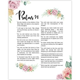 Psalms 91 Wall Art Prints - Unframed 8x10 in - Bible Verse Decor with God Quotes for Home Office - Prayer Room Decor, Pictures with Christian Sayings and Positive Massage