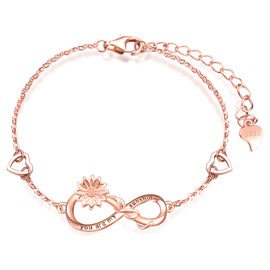 INFINIONLY Fashion Women Girls Sunflower Necklaces Bracelets and Earrings Elegant 925 Silver Jewellery Sets with Zirconia Infinity Symbol Necklaces Pendant Bracelet Stud Earrings Rose Gold, Silver