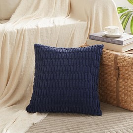 Fancy Homi 2 Packs Navy Blue Decorative Throw Pillow Covers 16x16 Inch for Living Room Couch Bed Sofa, Soft Corduroy Square Cushion Case 40x40 cm, Rustic Modern Farmhouse Boho Home Decor