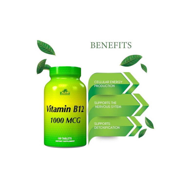 ALFA VITAMINS Vitamin B12 1000 Mcg 100 Tablets. Immune System.