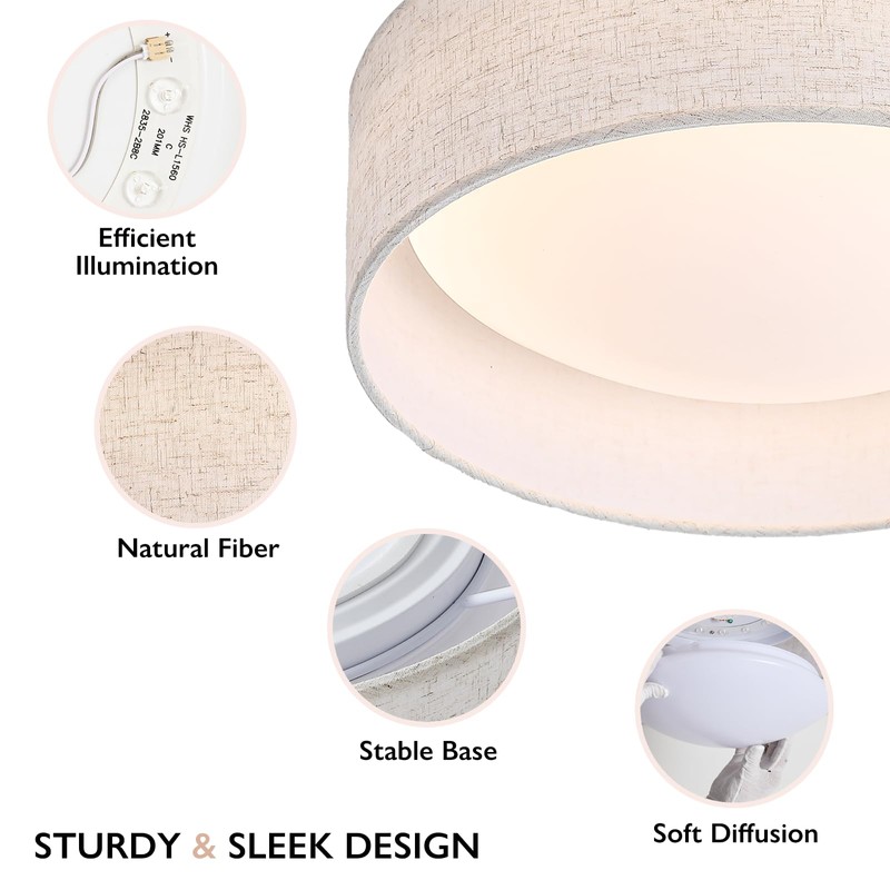 CALOKES 13" Fabric Flush Mount Ceiling Light, 24W 3000K LED
