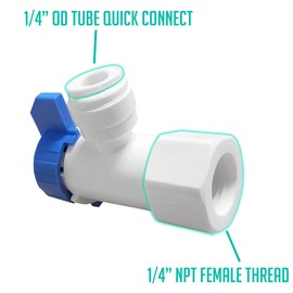 Metpure Válvula de bola de tanque de conexión rápida con junta para sistemas de purificación de agua y sistema de ósmosis inversa tanque de almacenamiento de agua a presión (NPT hembra de 1/4 pulgadas