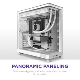 NZXT NZXT H6 Flow | CC-H61FW-01 | Compact Dual-Chamber Mid-Tower Airflow Case | Panoramic Glass Panels | High-Performance Airflow Panels | Includes 3 x 120mm Fans | Cable Management | White