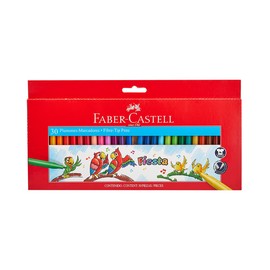Faber-Castell Marcadores Fiesta con 30 Plumones de Diferentes Colores, presentados en un práctico estuche de cartón, ideal para mantener los plumones organizados y transportarlos fácilmente