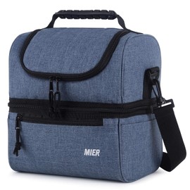 MIER Insulated Lunch Box Insulated Cool Tote Bag Lunch Kit for Men, Women, Double Deck Cooler (Blue, M)
