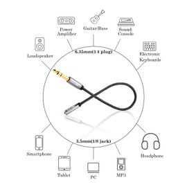 DUKABEL TopSeries 6.35mm (1/4 inch) to 3.5mm (1/8 inch) Headphone Jack Adapter, 1/8 (Female) to 1/4 (Male) Extension Cable, 3.5 to 6.35 Audio Cable for Mixer Guitar Piano Amplifier Speaker and More