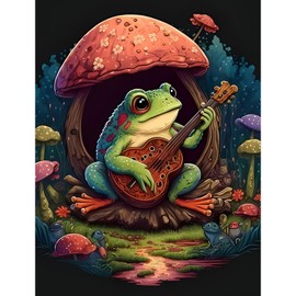 MOGTAA Frog Plays Guitar Painting Kits for Adults, Mushroom House 5D Diamond Painting, Diamond Arts for Beginners, DIY Full Drill Diamond Arts and Crafts Painting for Home Decor 30x40cm