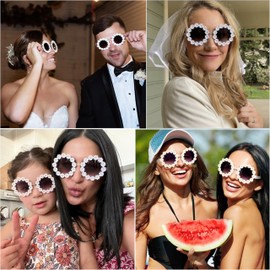 SJBNCai Round Flower Sunglasses for Women Retro Daisy Cute Glasses UV 400 Protection Flower Shaped Glasses for Outdoor Beach