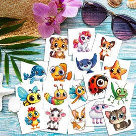 JCFIRE Tatuajes Temporales Grandes para Niños, 102 Estilos Surtidos de Adorables Pegatinas de Animales, Ideales para Fiestas de Cumpleaños Infantiles de 3 A 5 Y de 4 A 8 Años. Perfectos para Rellenar