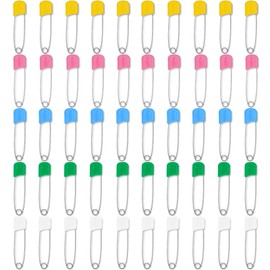 Samcos Safety Pins, Set of 50, 5 Colors, Extra Large, Locking Safety Pins, Stylish, Large Safety Pins, Office Supplies, Sewing, Crafts, Knitting Tool, Armband Block, Duvet Cover Fastener, Lock Needle (Colorful)