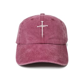 Hepandy 3 Nails Cross Hat, Jesus Christian Gifts for Men Women, Three Nail Baseball Cap for Pastor, Burgundy Adjustable Soft Dad Hat