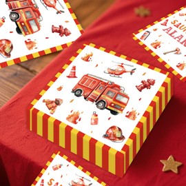 50PCS Firetruck Napkins Birthday Party Supplies Decorations, Disposable Paper Napkins Fire Truck Theme Luncheon Cocktail Napkin Fireman Firefighter Fire Truck Party Favors for Birthday Baby Shower