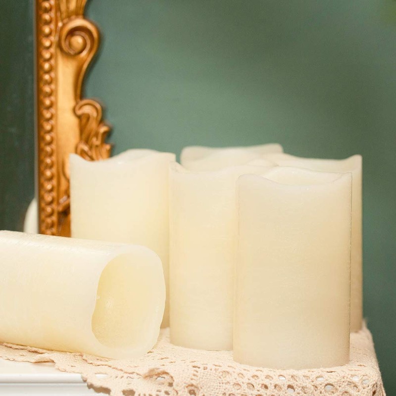 H-BLOSSOM Flickering Flameless Candles Battery Operated Real Wax Pillar Candles
