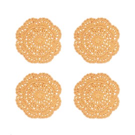 Phantomon Lace Round Crochet Doilies Handmade Coasters, 4-Inch, Pack of 4 (Ginger Yellow)