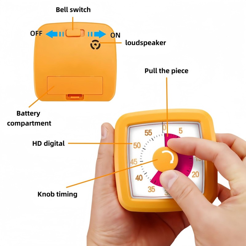 60 Minute Visual Timer for Kids and Adults, Non-Ticking 5.5