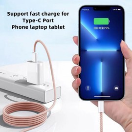 CY USB-C Typ C Stecker auf Stecker PD 27W 65W Leistung 480 Mbit/s Datenkabel, weiße Hülle für Telefon & Tablet & Laptop (Pink, 3,0m)