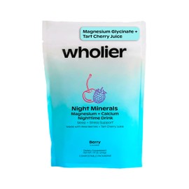 wholier Magnesium Glycinate, Tart Cherry Juice, Chelated Calcium. Calming Nighttime Drink. Natural Support for Sleep, Stress + Relaxation. Night Minerals. (30 Servings)