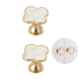 YOSOANPO 2 Pcs White Shell Kitchen Cabinet Knobs Clovers Zinc Alloy Drawer Pulls Home Decoration for Kitchen, Cabinets, Drawers