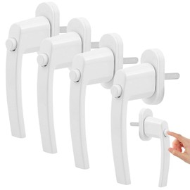 Pack of 4 Window Lock with Button, Window Handle Child Lock, Keyless Window Lock, Aluminium White Patio Door Handle, for Window Lock for Attaching Windows, Balcony Doors