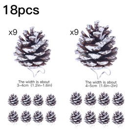 Christmas Snow Pine Cones, 18 Pieces Mini Pine Cones Christmas Silver Snow Hanging Pine Cones Natural Decoration Pine Cone Set for Xmas Tree Winter Christmas Party DIY Crafts