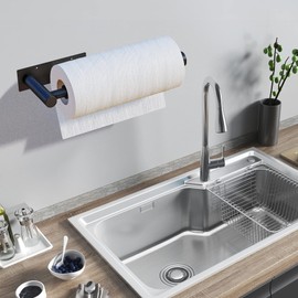DEKAVA Under Cabinet Wall Mount Paper Towel Holder, Self-Adhesive Bar, Stainless Steel 13 inch (Black)