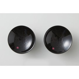 (Temperature Design) Round Pottery Warmth Kabuki® Black Flat Cup Set, Color Changes With Temperature, Kabuki, Nihonkuma, Kuge Ara, Japan, Souvenir, Chugen Gift, Christmas Gift