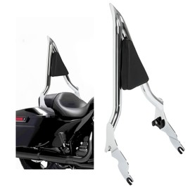 KUAFU Backrest Sissy Bar Compatible with 2009-2024 Harley Touring Road King Electra Glide CVO Street Glide Road Glide Ultra Limited Low Chrome+Electrophoresis Silvery+Black (22" Tall)