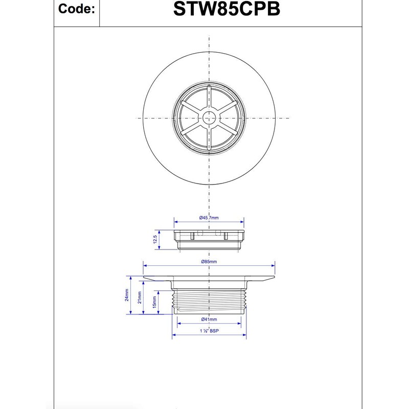 McAlpine 1�" Standard Shower Waste - 85mm CP Brass STW85CPB