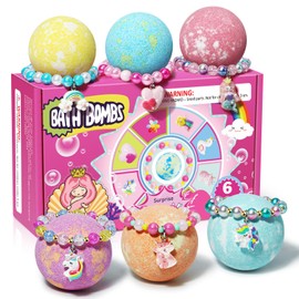 Unicorn Bath Bombs for Kids Girls with Toys Surprise Bracelet Inside, 6pcs Bubble Bath Kids Girls Toys Age 6-8, Christmas Stocking Stuffers Birthday Gifts for 3 4 5 6 7 8 10 Year Old Girl