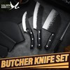 Golden Bird Butcher Knife Set - 4pcs Hand Forged Meat