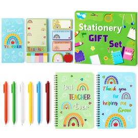 Xqumoi Teacher Sticky Note A5 Notebooks Pens Stationery Set Teacher Appreciation Gift Teacher Sticky Notepad Spiral Notebooks Black Gel Ballpoint Pen Back to School Office Supplies with Box (Colorful)