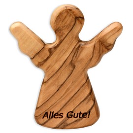 Kassis Geschenkartikel Olive Wood Guardian Angel - Handmade Angel Figurine from Bethlehem - Guardian Angel Lucky Charm - (All the Best) - (Pack of 1)